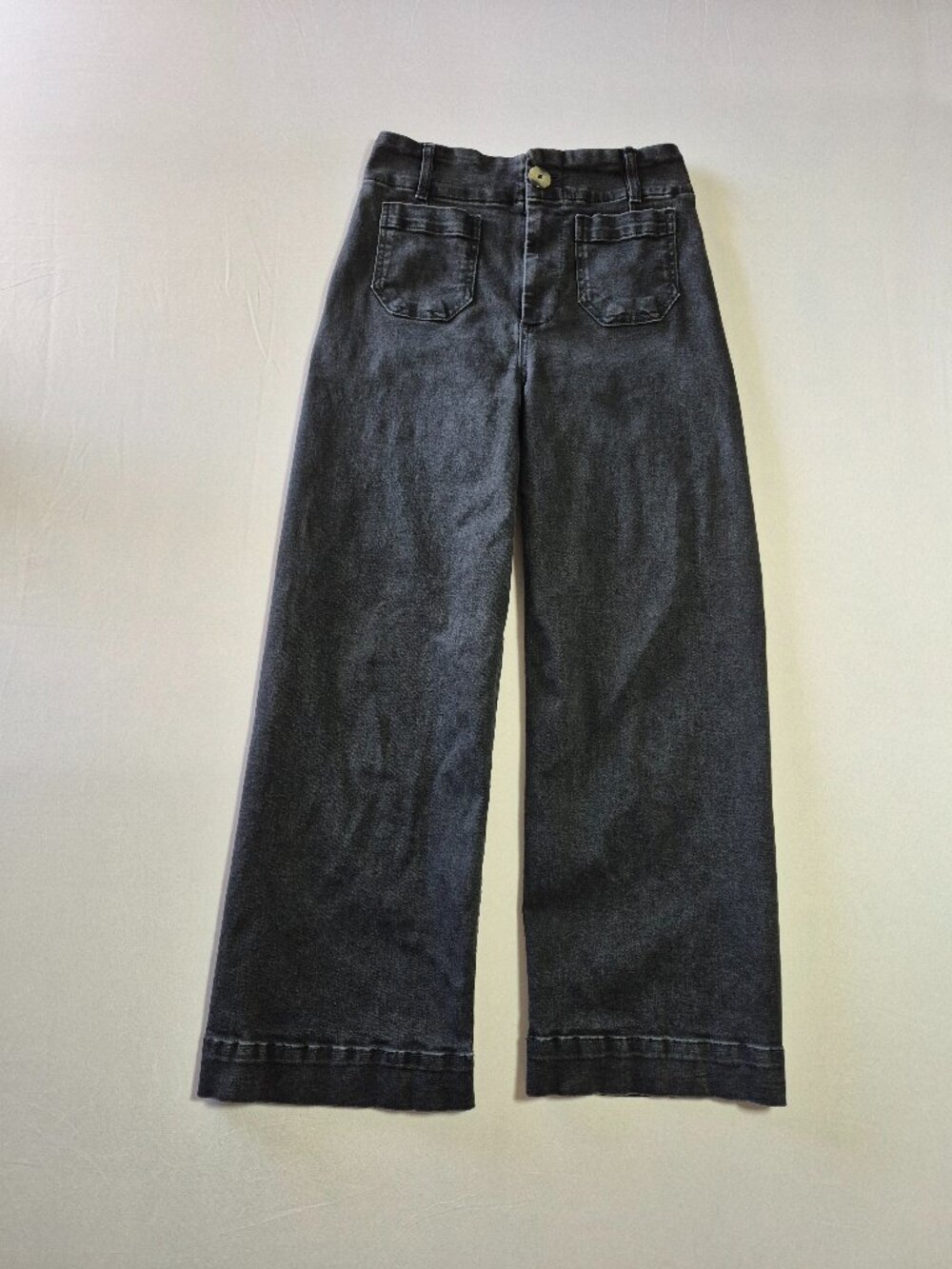 Pilcro Anthropologie The Skipper Wide Leg Jeans Size 26 Black Patch Pocket Denim